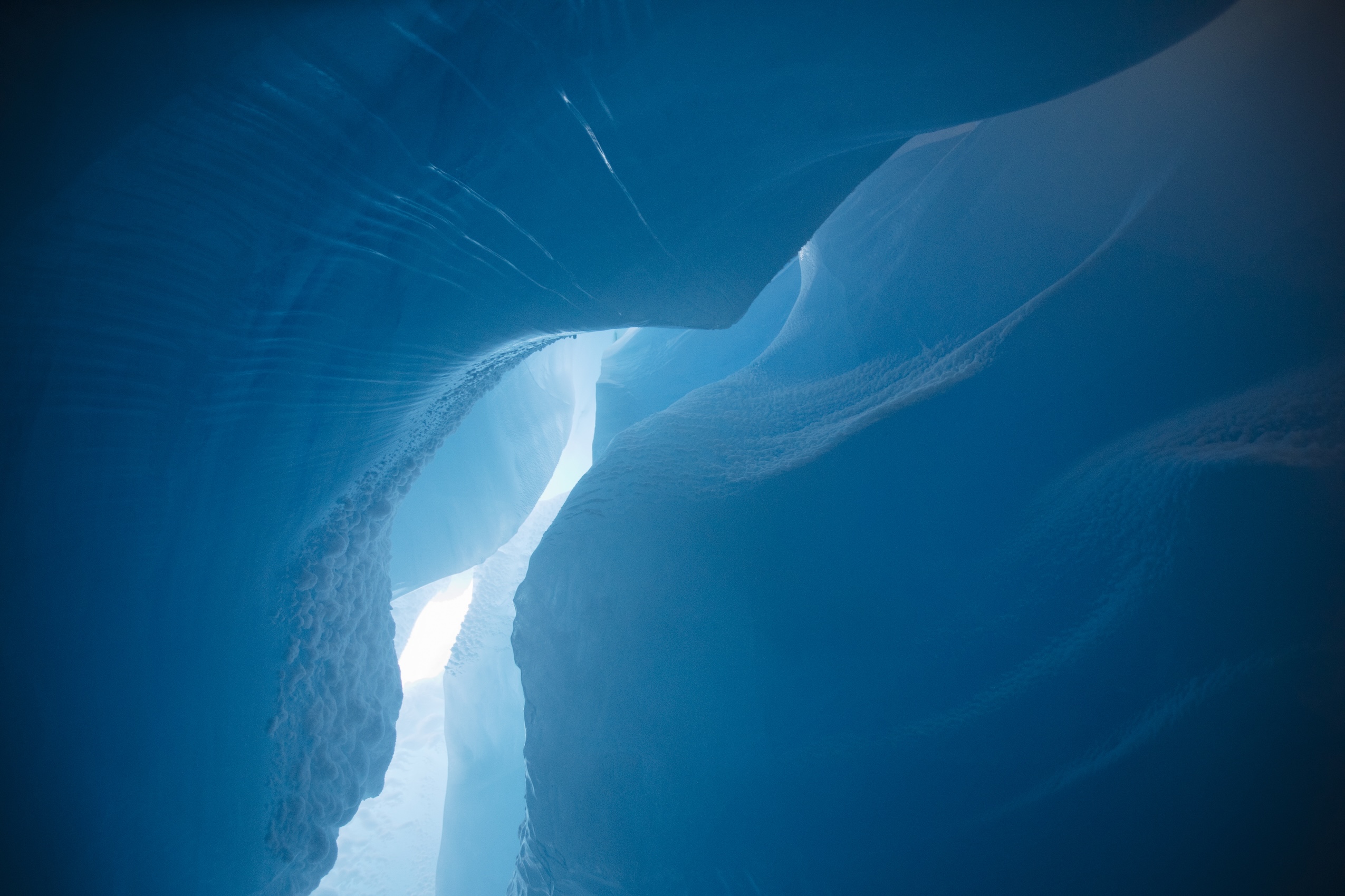 The blue curvy and icy walls of a glacier