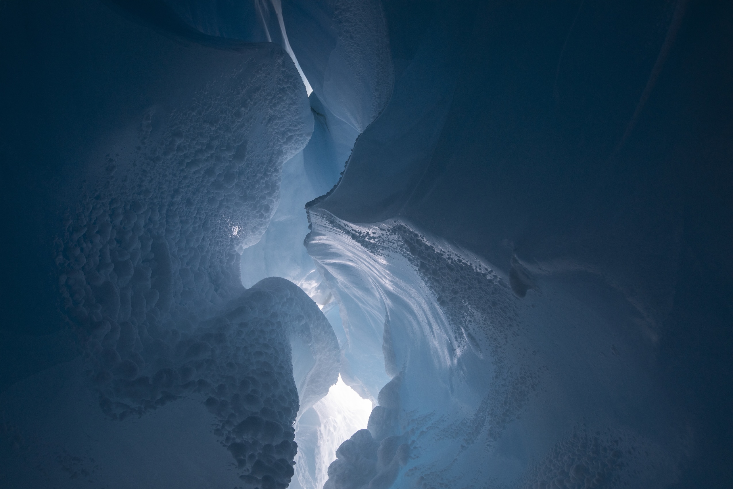 Looking up inside of a glacier