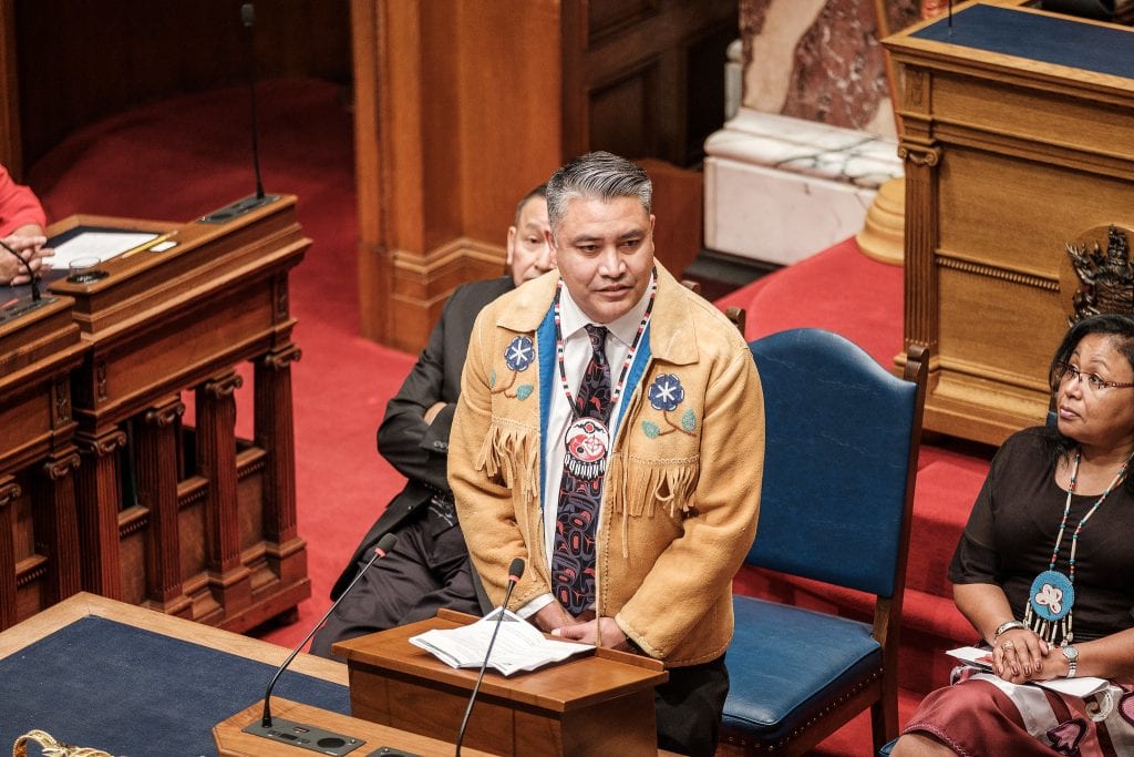 BC Assembly of First Nations regional chief Terry Teegee addresses the BC Legislature