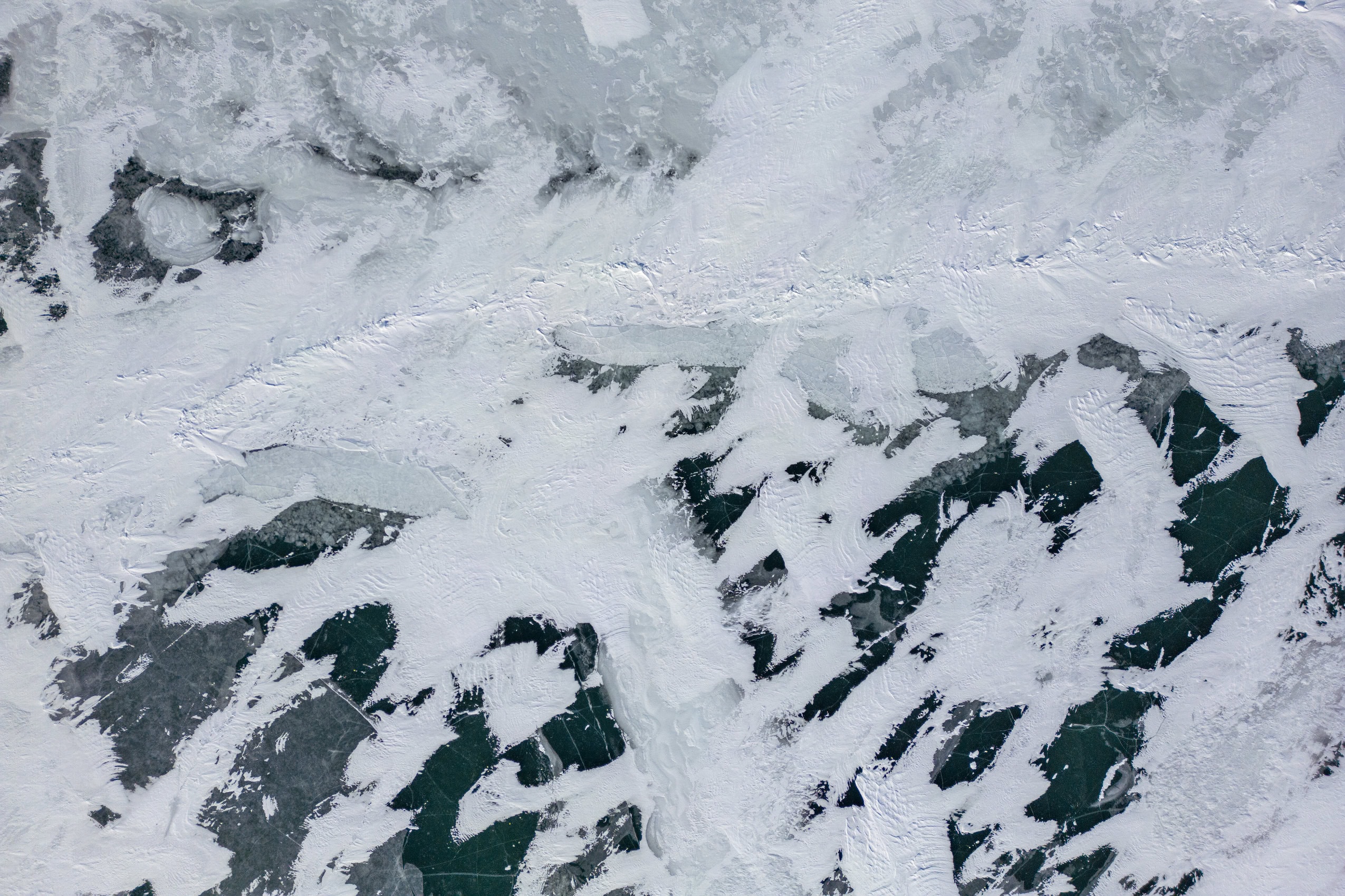 Arial view of frozen lake ice