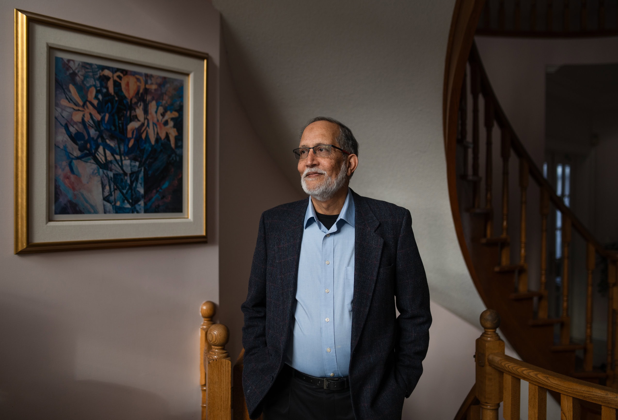 Sabi Ahsan, chair of the Toronto Muslim Cemetery Corporation, poses for a portrait in his home.