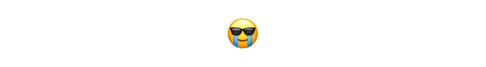 An emoji-style illustration of a smiling emoji wearing sunglasses and crying.