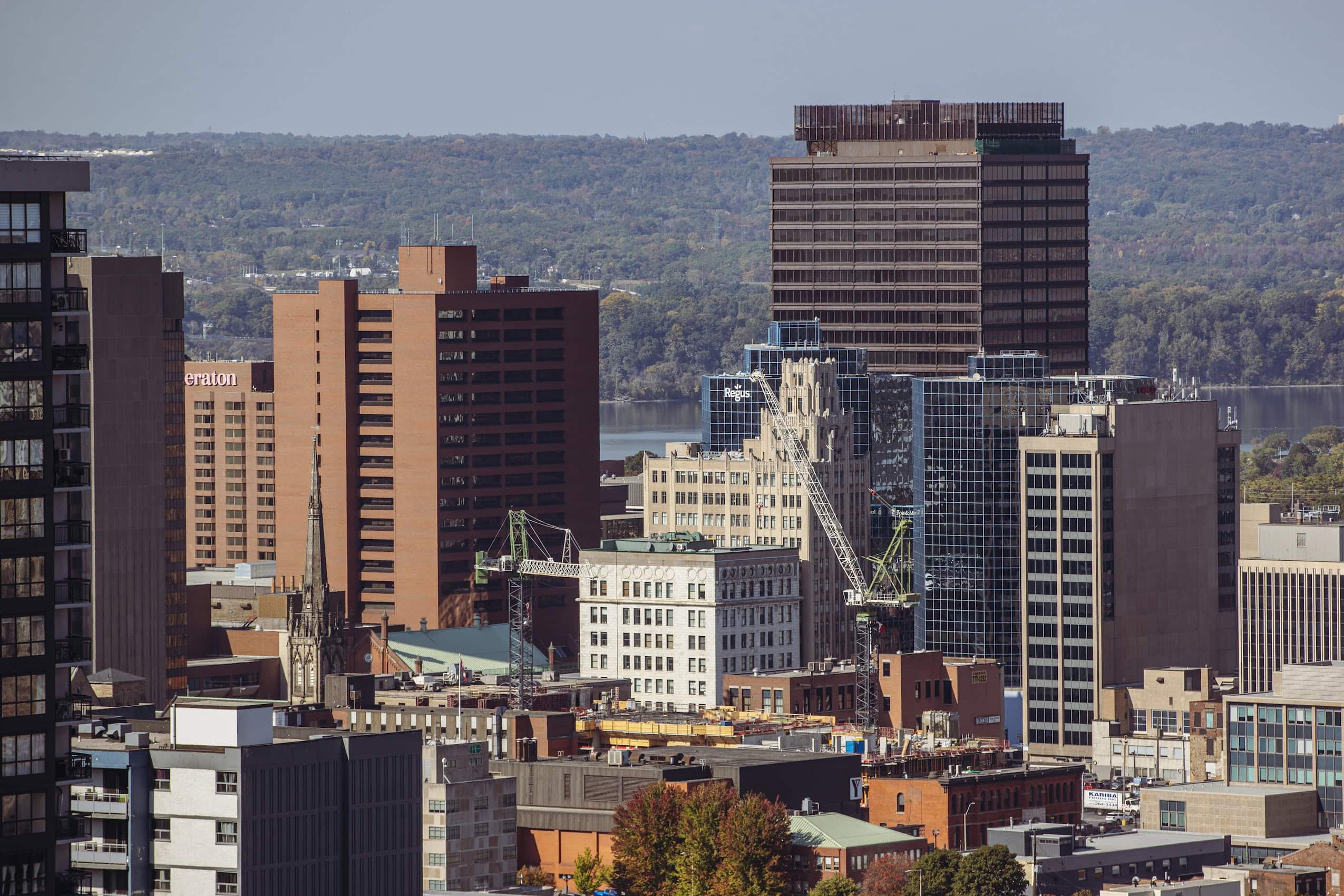 A group of buildings in Hamilton, Ontario's downtown core.