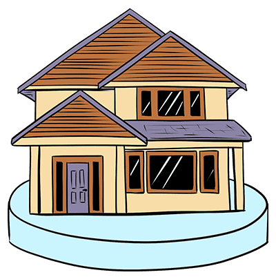 An illustration of a two-story house