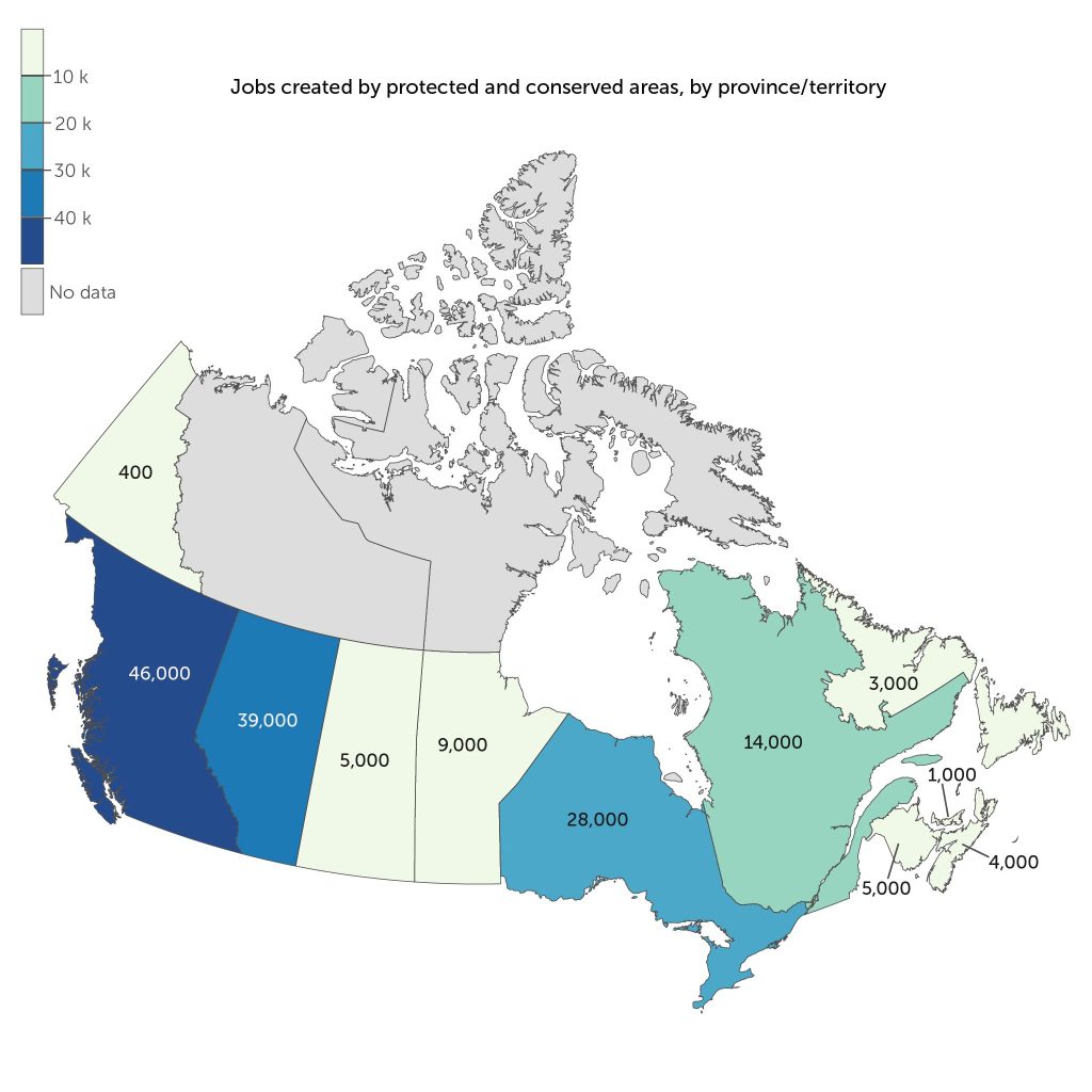 Map comparing jobs generated by protected areas across provinces