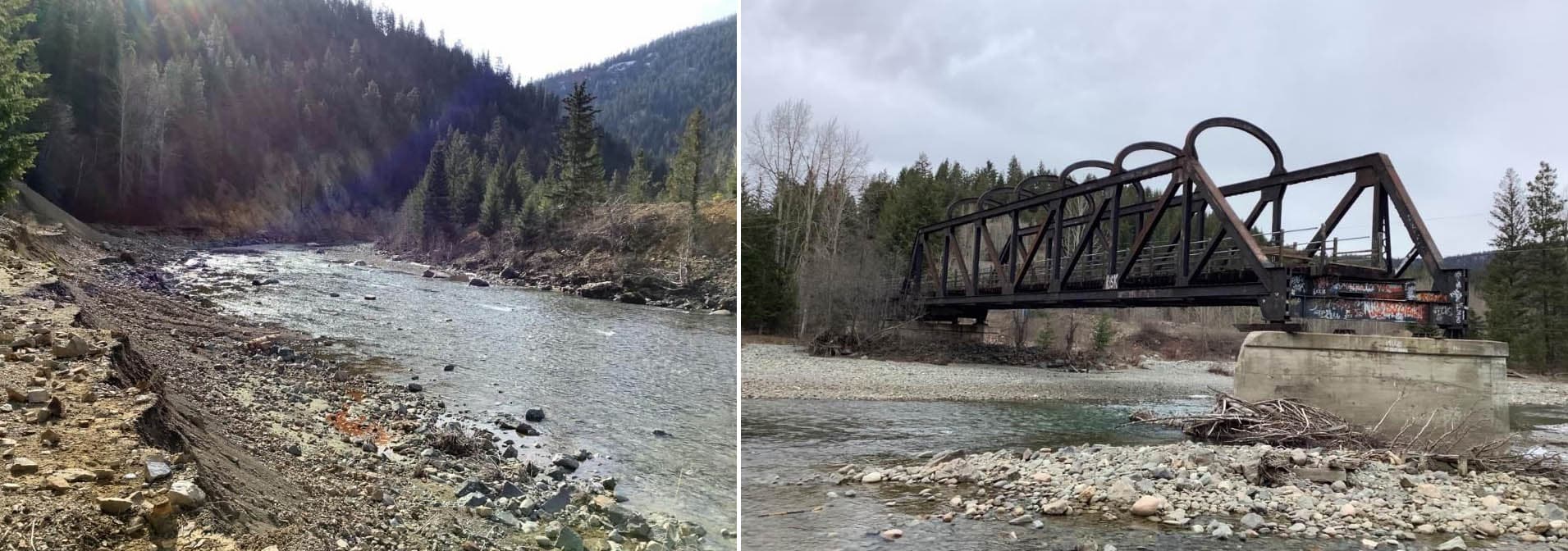 Two images of the Kettle Valley river and the bridge that used to be part of the Kettle Valley Trail.