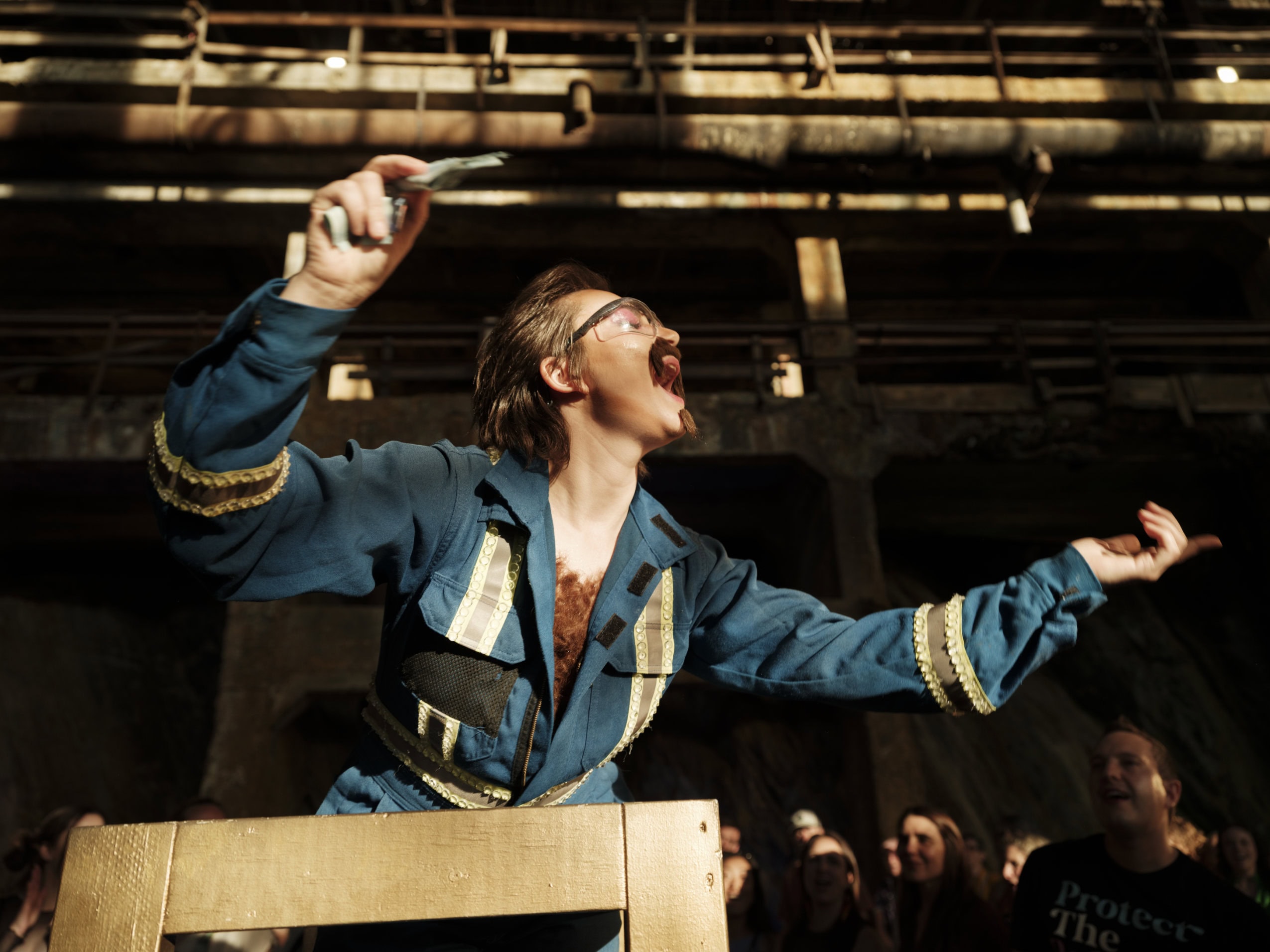 A drag performer lip syncs during a show at a former mine in Britannia Beach, B.C.