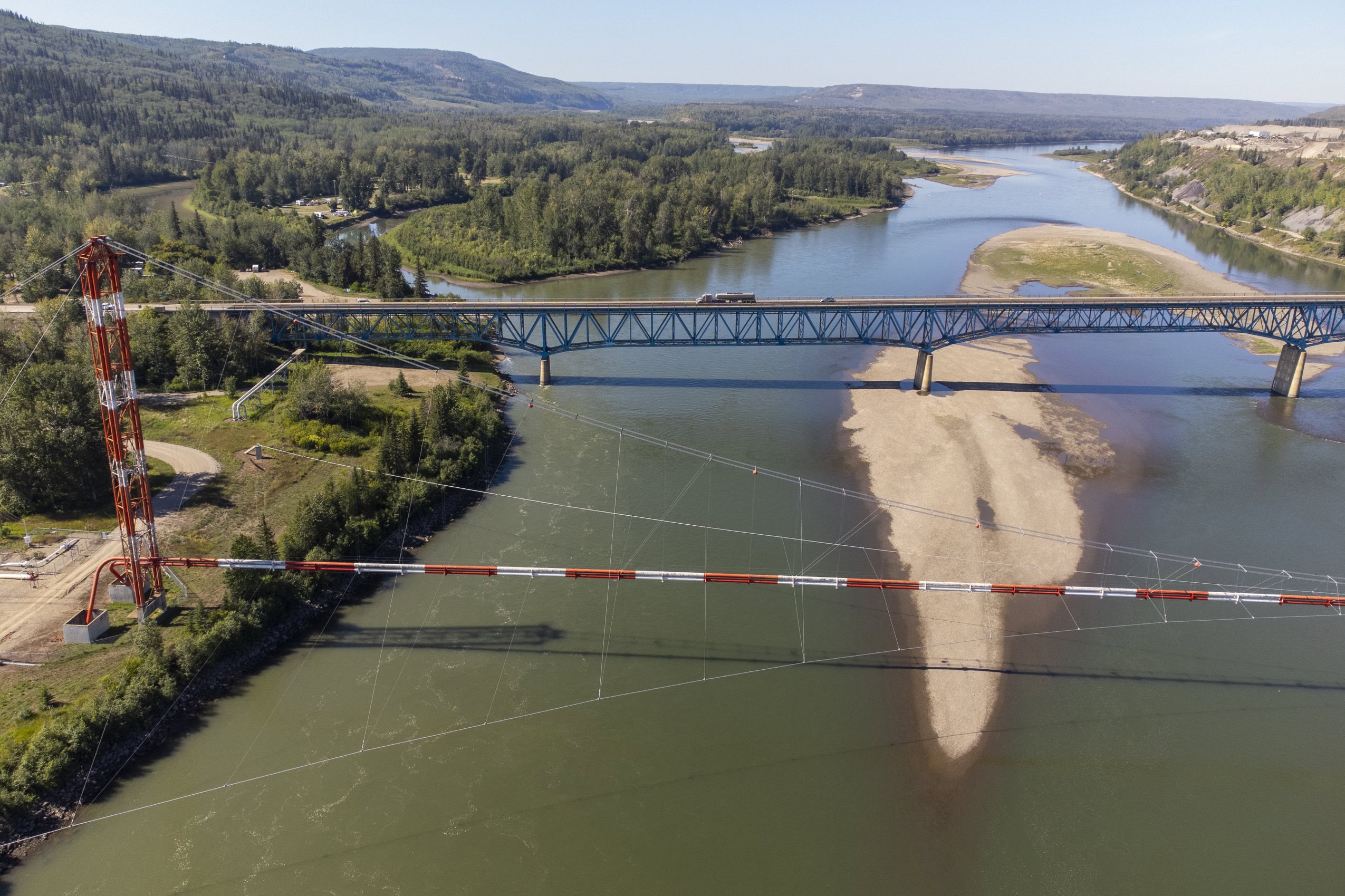 Pipeline infrastructure over the Peace River in Taylor, B.C.