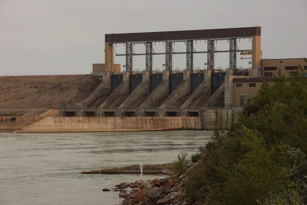 A hydroelectric dam on the Nelson River northeast of Gillam, Man.
