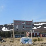 A sign welcomes people to the Inuit community of Nain in Labrador.
