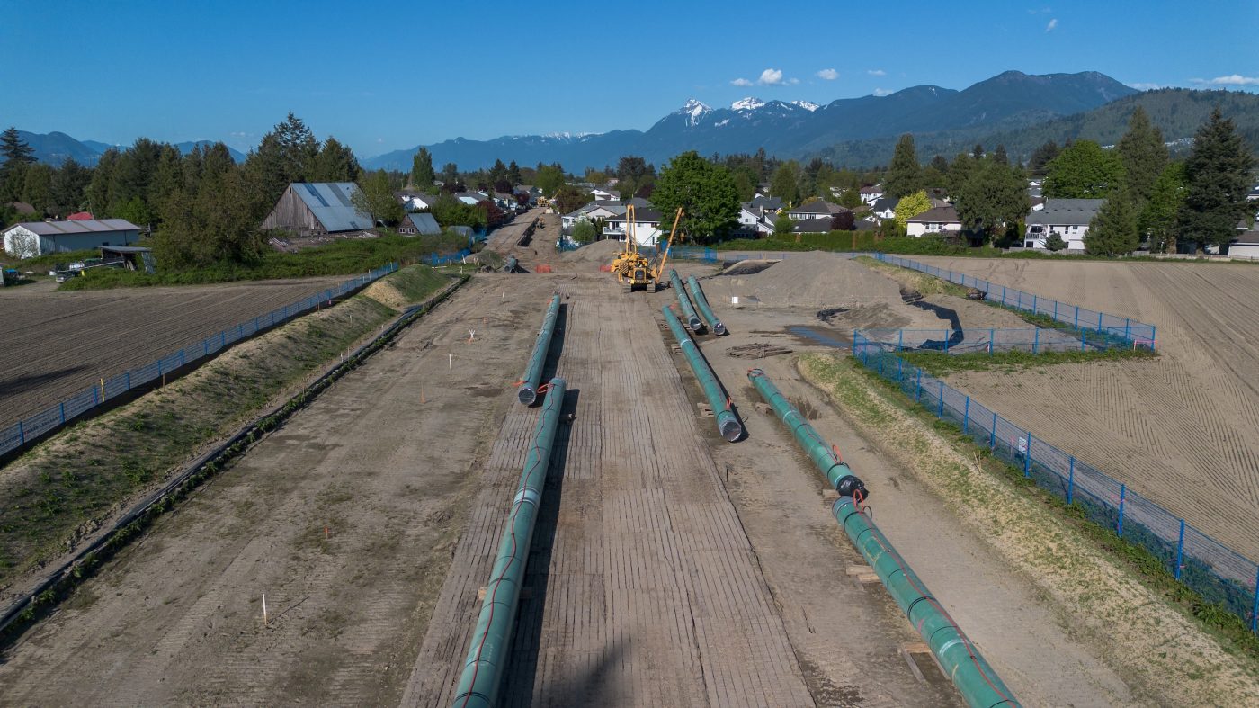 An aerial view of the Trans Mountain pipeline expansion under construction.