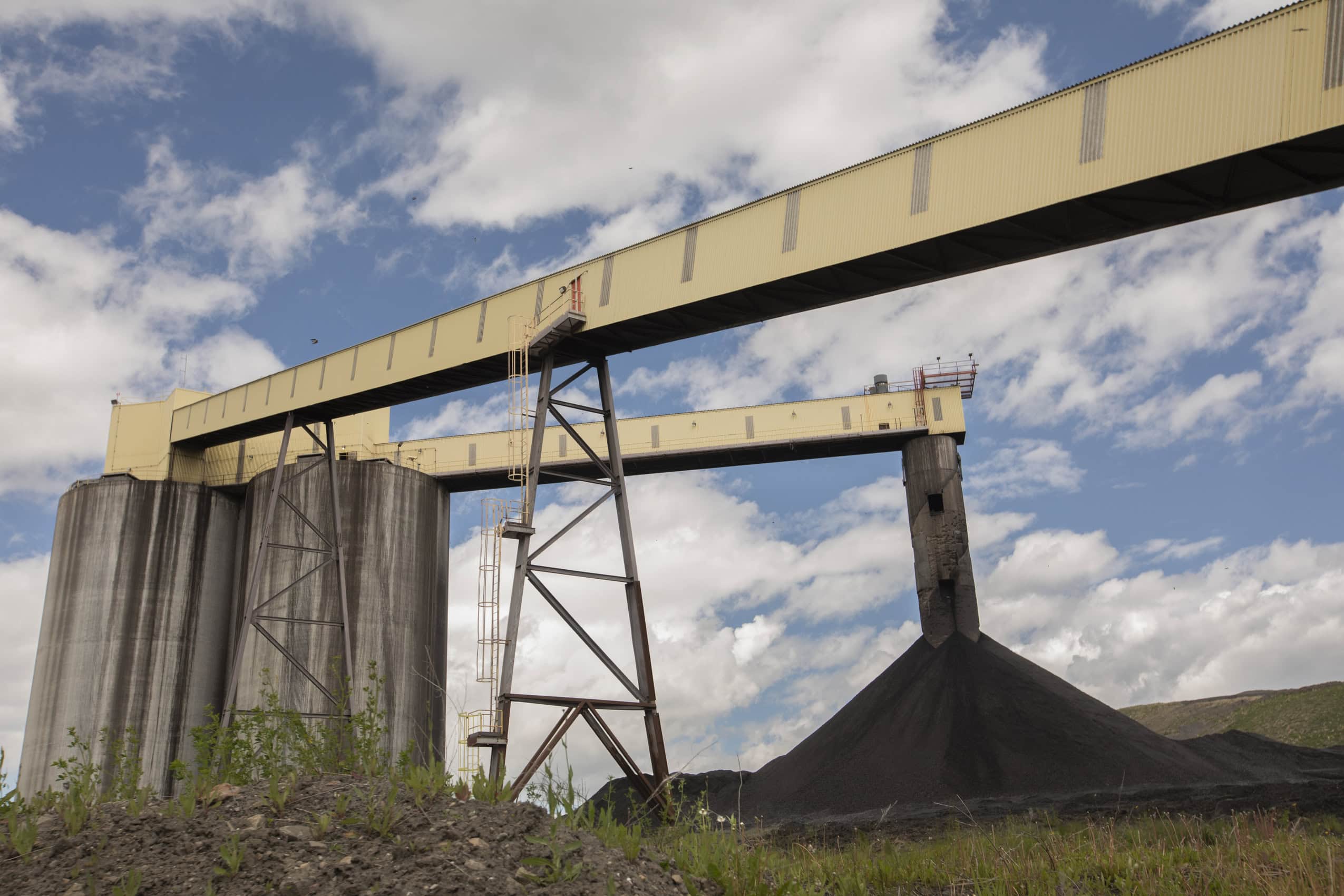 A pile of washed coal beside mining infrastructure at the Coal Valley mine south of Edson, Alberta.
