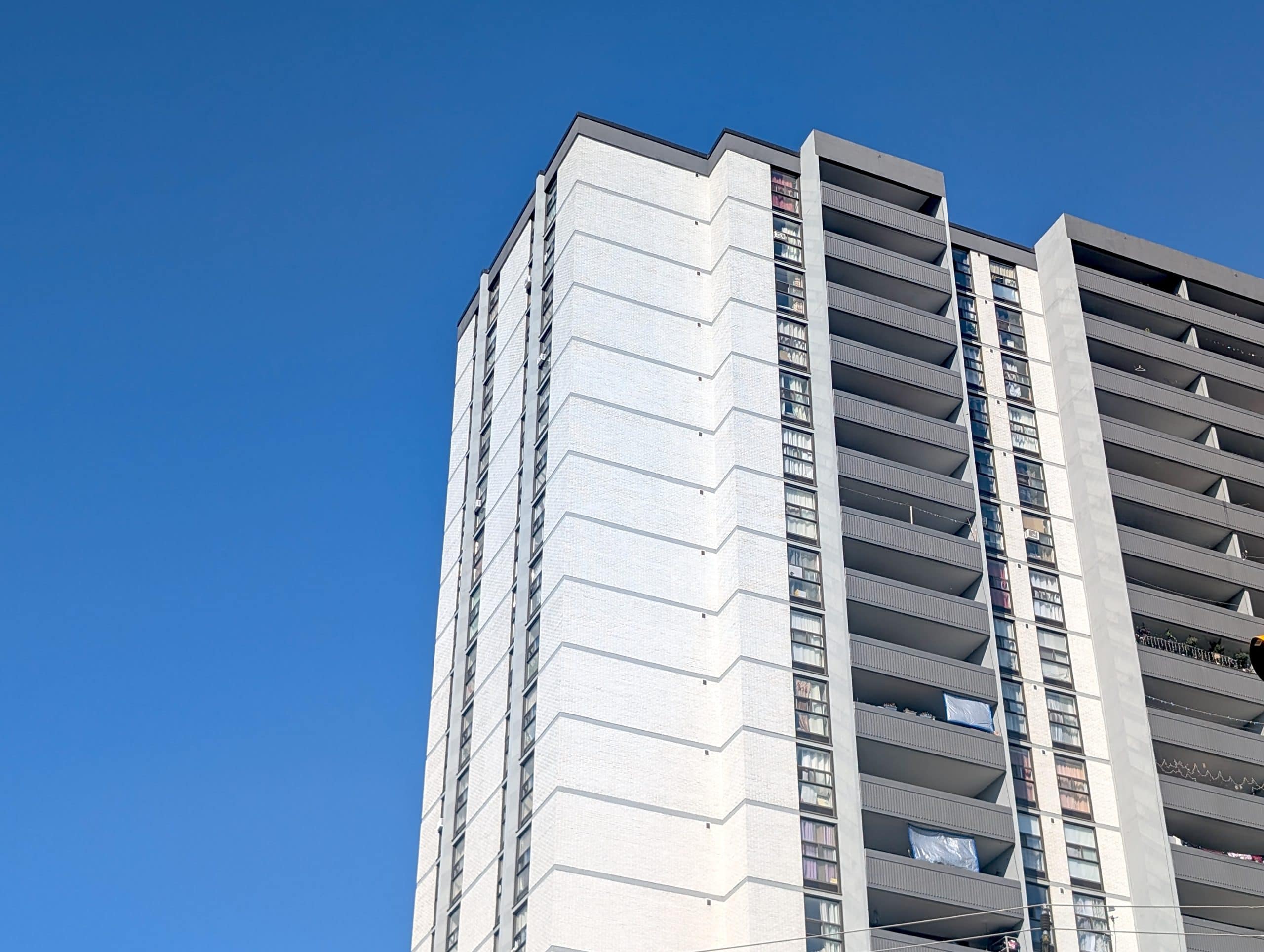 A close up of an apartment building on Kipling Avenue