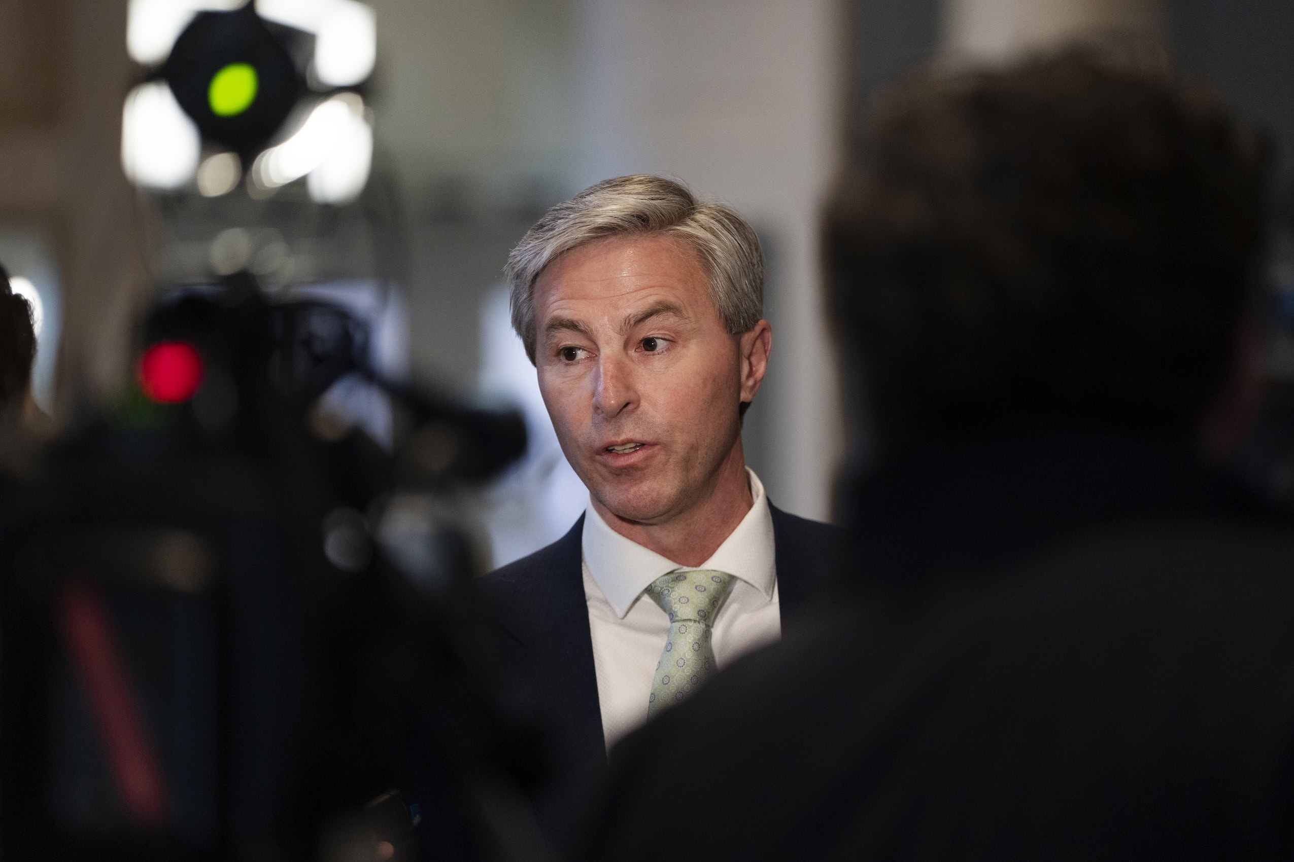 Nova Scotia Premier Tim Houston is seen speaking to media in 2024.