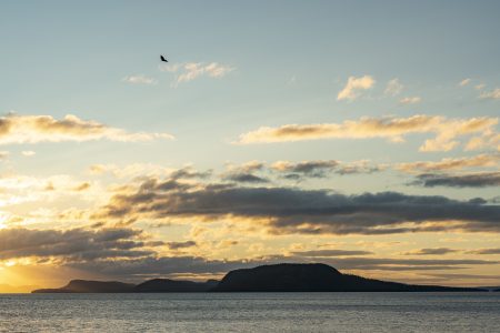 The sun rises over Nipigon Bay on the north shore of Lake Superior.