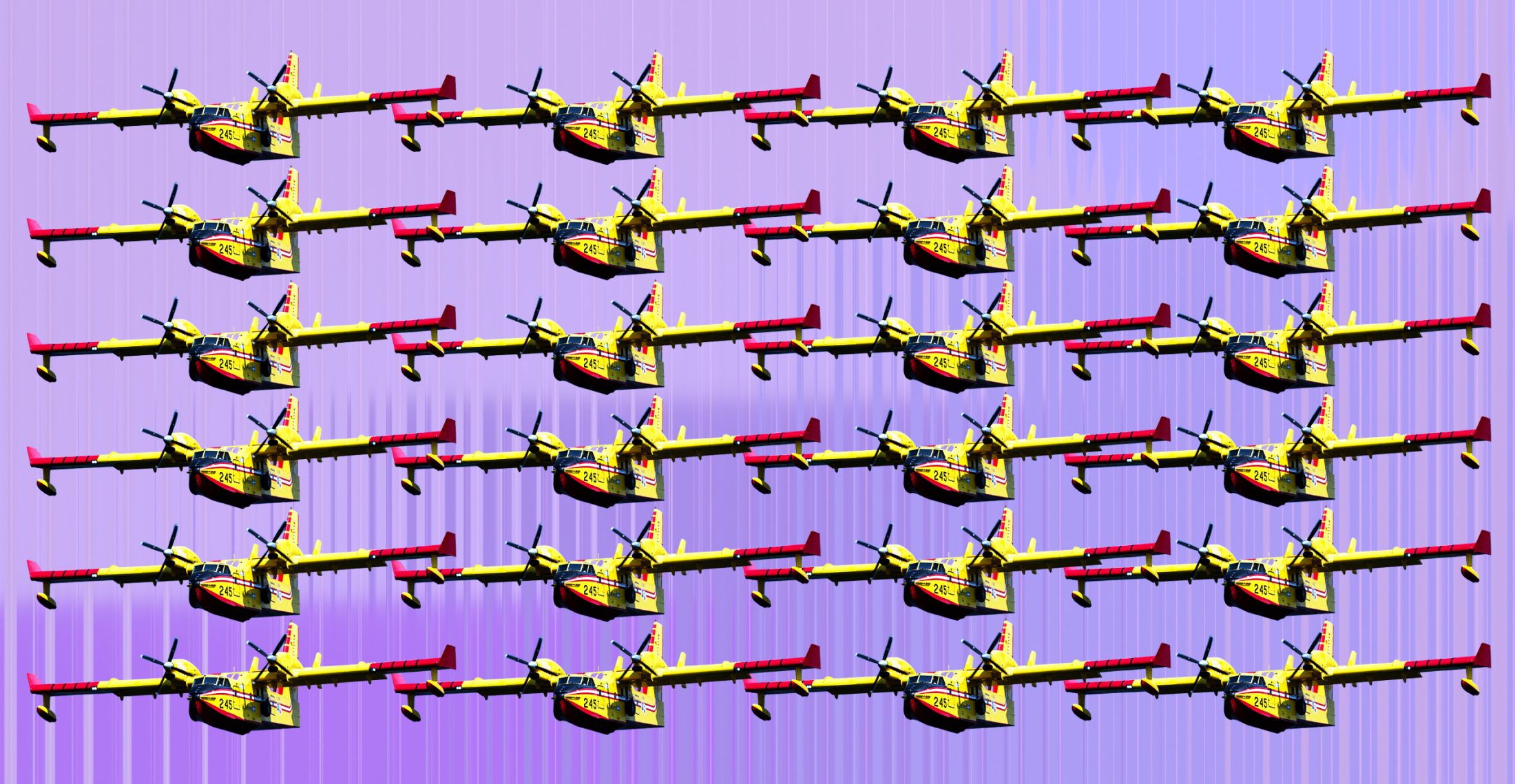 A graphic depicting a stylized water bomber, repeating across the frame to create a pattern.
