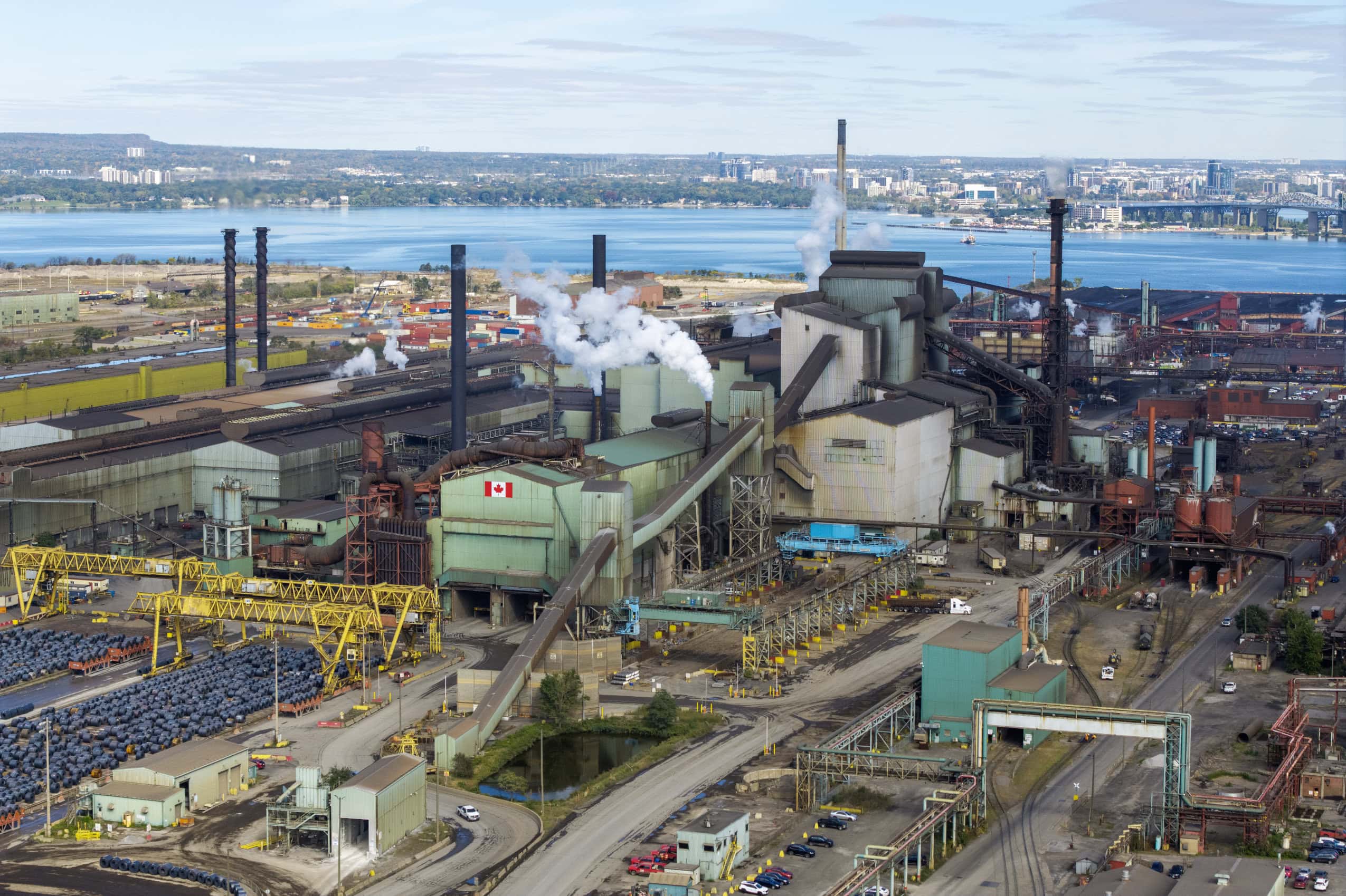 An aerial view of the ArcelorMittal Dofasco steel plant in Hamilton, Ontario.
